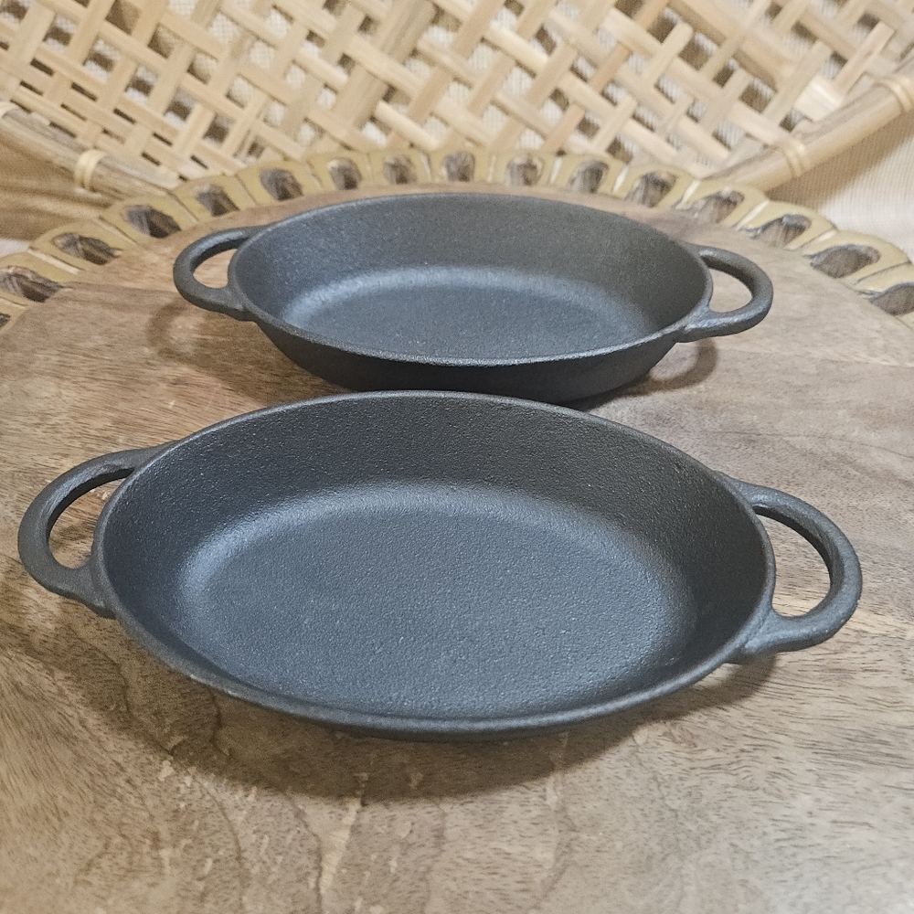 SET OF 2 PIONEER WOMAN MINI CAST IRON OVAL AU GRATIN SINGLE SERVE BAKING DISH - Picture 6 of 14